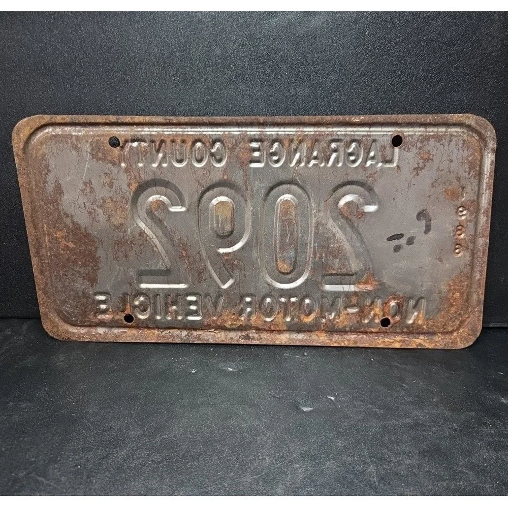 Lagrange County Indiana Vintage 1986 Non-Motor Vehicle License Plate 2092 Rust